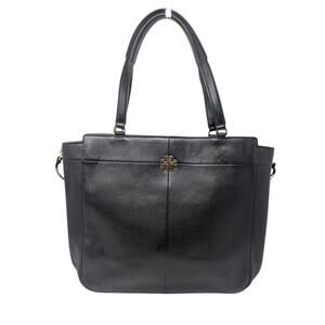 Tory Burch Ivy Side Zip Black Leather‎ Tote Shoulder Bag Gold Hardware